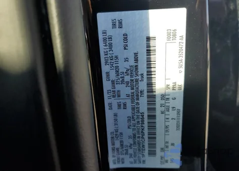 2023 Ford F150 Supercrew z USA, uszkodzony, nr VIN 1FTEW1CP6PKF98645